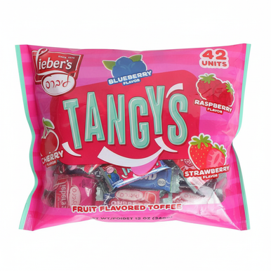 Lieber's Fruit Flavored Taffys, Cherry, Strawberry, Raspberry, Blueberry, 42 Units, Individually Wrapped Chewy Candy, 12 oz