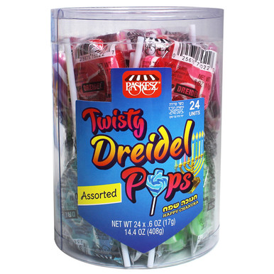 Paskesz Twisty Dreidel Pops, Kosher Hanukkah Candy, Assorted Flavors, Lollipops for Kids Party Favors, 24 Count 