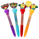 Hanukkah Multi-Function Pens with Light, Stamp and Bubbles, Holiday Party Favors, Dreidel and Menorah Toppers, Festival of Lights Themed Stationery Set, 4 Count