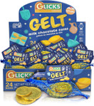 Glicks Gelt Milk Chocolate Coins, 24 Bags, Kosher Dairy Chanukah Chocolate, Gluten Free, Total with 3 Coins per Bag, Holiday Dreidel Game Treats