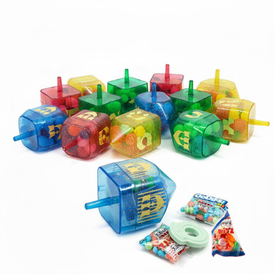 Hanukkah Dreidel Filled Candy, 10 Colorful Dreidels with Assorted Fruit Flavored Treats, Hanukkah Party Favors (Colors May vary)