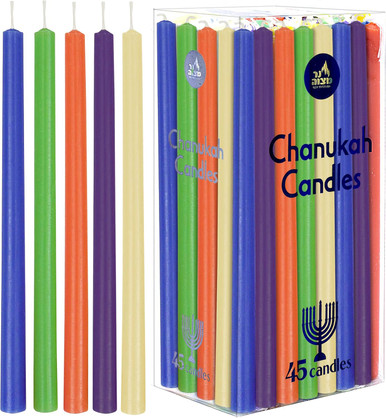 Ner Mitzvah Colorful Chanukah Candles, Multicolor, Standard Size 5 Inch, 45 Count, Premium Wax, Burns 1 Hour