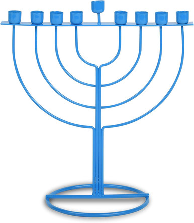 Hanukkah Wire Menorah, Blue Wireframe Design, Fits Standard Chanukah Candles