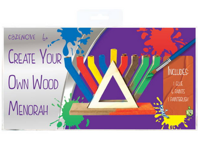 Cozenove DIY Wood Menorah Craft Kit for Kids, Includes 6 Paints, Paintbrush, Glue, 9 Candle Holders, Hanukkah Activity, Ages 6+