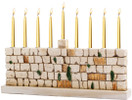 Ner Mitzvah Hand Painted Resin Kotel Menorah, Western Wall of Jerusalem Design, Hanukkah Candle Holder
