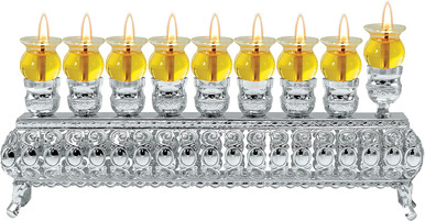 Ner Mitzvah Silver Plated Oil Hanukkah Menorah, Chanukah 9 Branch Candelabra, Wall and Table Display