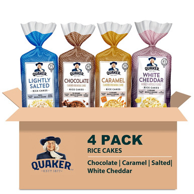 Quaker Rice Cakes Variety Pack, 4 Flavors, Chocolate, Caramel, Lightly Salted, White Cheddar, Whole Grain Brown Rice, Gluten-Free, 14 Servings per Container