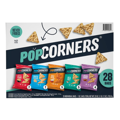 PopCorners Popped Corn Snacks Variety Pack, 28 Individual Bags, 1 oz Each, Kettle Corn, White Cheddar, Spicy Queso, Sea Salt, Cinnamon Crunch, Never Fried, Gluten Free, Non-GMO