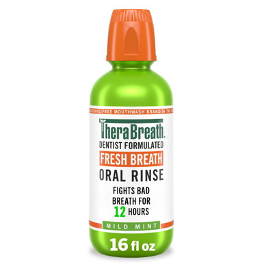 TheraBreath Fresh Breath Oral Rinse, Mild Mint, Dentist Formulated Mouthwash, Alcohol-Free, 12 Hour Protection, 16 fl oz
