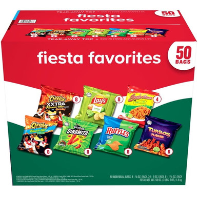 Frito-Lay Fiesta Favorites Snacks Variety Pack, Assorted Spicy & Tangy Chips, 50 Pack Single-Serve Bags