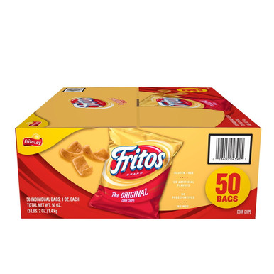 Fritos Original Corn Chips, 50 Count Individual Bags, 1 Oz Each, Gluten Free, No Artificial Flavors, No Preservatives, No MSG, Total 50 Oz