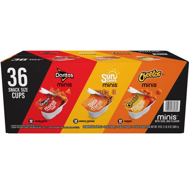 Frito-Lay Minis Variety Pack, 36 Count Snack Size Cups with Doritos Nacho Cheese, SunChips Harvest Cheddar, Cheetos Cheddar