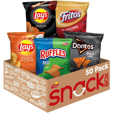 Frito-Lay BBQ & Cheddar Mix Variety Pack, 50 Single Serve Bags with Lay's, Doritos, Ruffles & Fritos, Individual 1 oz Portions for Lunch Box, 
