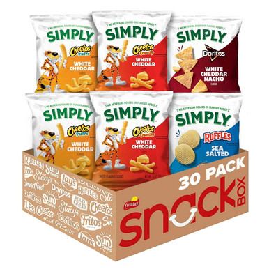 Simply Snacks Variety Pack, 30 Count with White Cheddar Cheetos, Ruffles Sea Salt, Doritos, Made with Real Ingredients, No Artificial Colors or Flavors