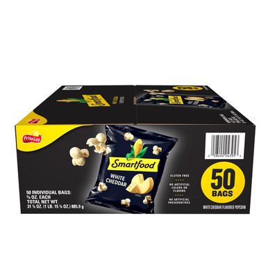 Smartfood White Cheddar Flavored Popcorn, 50 Individual Bags, Gluten Free, No Artificial Colors or Preservatives, Single Serve Packs
