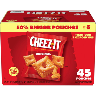 Cheez-It Original Baked Snack Crackers, 100% Real Cheese, 45 Count Individual Pouches, 1.5 oz Each, Bulk Pack