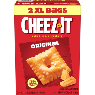 CHEEZ-IT Original Baked Snack Crackers, 100% Real Cheese, 2 XL Bags, 24 Oz Each, 48 Oz Total