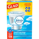 Glad Small Trash Bags with Febreze Freshness, Fresh Clean Scent, 4 Gallon, White, 156 Count, Value Pack