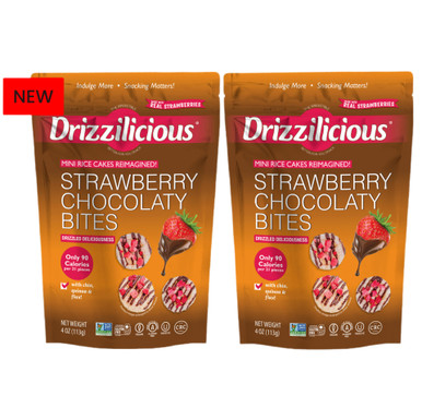 Drizzilicious Strawberry Chocolate Mini Rice Cakes, Vegan, Gluten Free, with Quinoa, Chia and Flax, 90 Calories, 4 oz (Pack of 2)