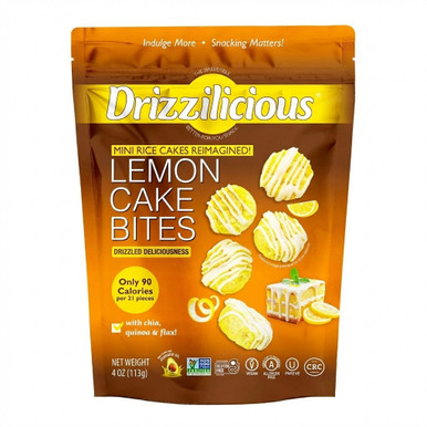 Drizzilicious Lemon Cake Bites, Mini Rice Cakes with Chia Quinoa and Flax, Gluten Free, Vegan, Non-GMO, 4 oz, 90 Calories per 21 Pieces