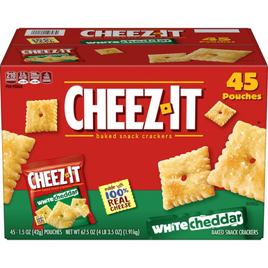 Cheez-It White Cheddar Baked Snack Crackers, Individual Snack Packs, 1.5 oz Pouches, 45 Count