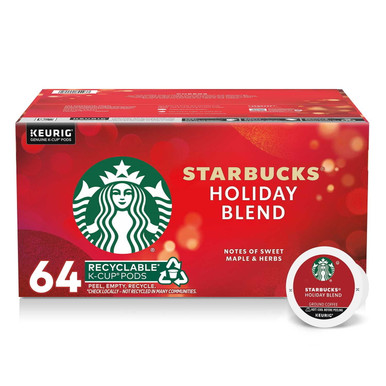Starbucks Holiday Blend Medium Roast Coffee, K-Cup Pods, 100% Arabica, Sweet Maple and Herbal Notes, 64 Count