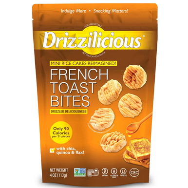 Drizzilicious French Toast Mini Rice Cake Bites, Gluten-Free, Vegan, 90 Calories, Superfood Snack with Quinoa, Chia, Flaxseed, Allergen-Free, 4 oz