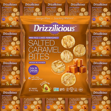Drizzilicious Mini Rice Cakes, Salted Caramel, Gluten Free, Vegan, Non-GMO, with Quinoa, Chia, Flax, 0.74 oz (Pack of 20)