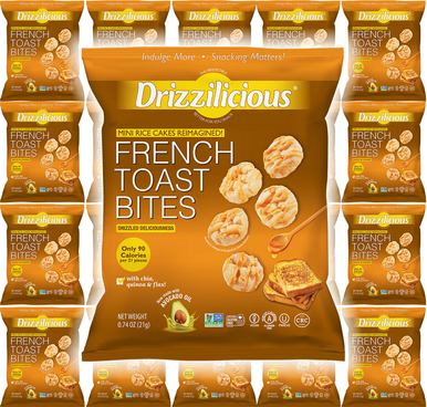 Drizzilicious French Toast Mini Rice Cakes, 0.74 oz Bags, Gluten-Free, Vegan, with Quinoa, Chia and Flax, 90 Calories (Pack of 20)