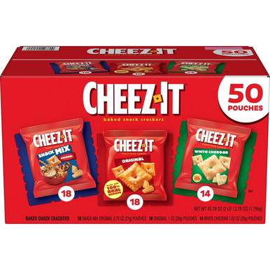 Cheez-It Baked Snack Crackers Variety Pack, Original, White Cheddar, Snack Mix, 100% Real Cheese, 50 Count
