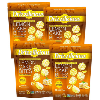 Drizzilicious Lemon Cake Bites, Mini Rice Cakes, Gluten-Free, Vegan, Non-GMO, 90 Calories per 21 Pieces, 4 oz (Pack of 4)