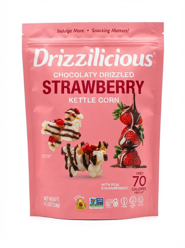 Drizzilicious Chocolaty Drizzled Strawberry Kettle Corn, 4.5oz, Vegan, Gluten-Free, Non-GMO, Made with Avocado Oil and Real Strawberries