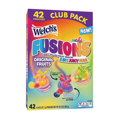Welch's Juicefuls Fusions Fruit Snacks, 42 Count Bulk Pack, Gluten Free, No Artificial Dyes, Watermelon Lemon, Blueberry Raspberry, Peach Green Apple, 0.8 oz Pouches