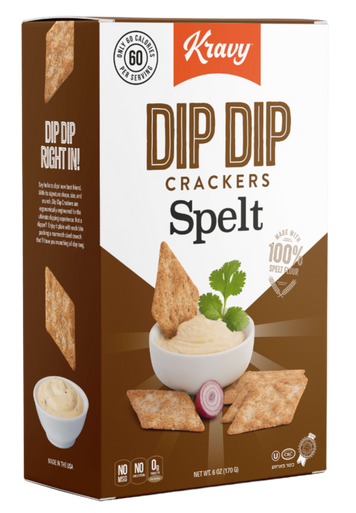Kravy Dip Dip Spelt Crackers – 100% Ancient Grain Spelt Flour Dipping Crackers, Low Calorie, Nut-Free, 6 oz