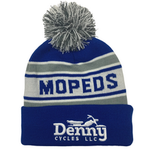 Mopeds Knit Pom-Pom Cuffed Logo Beanie (Blue / Grey)