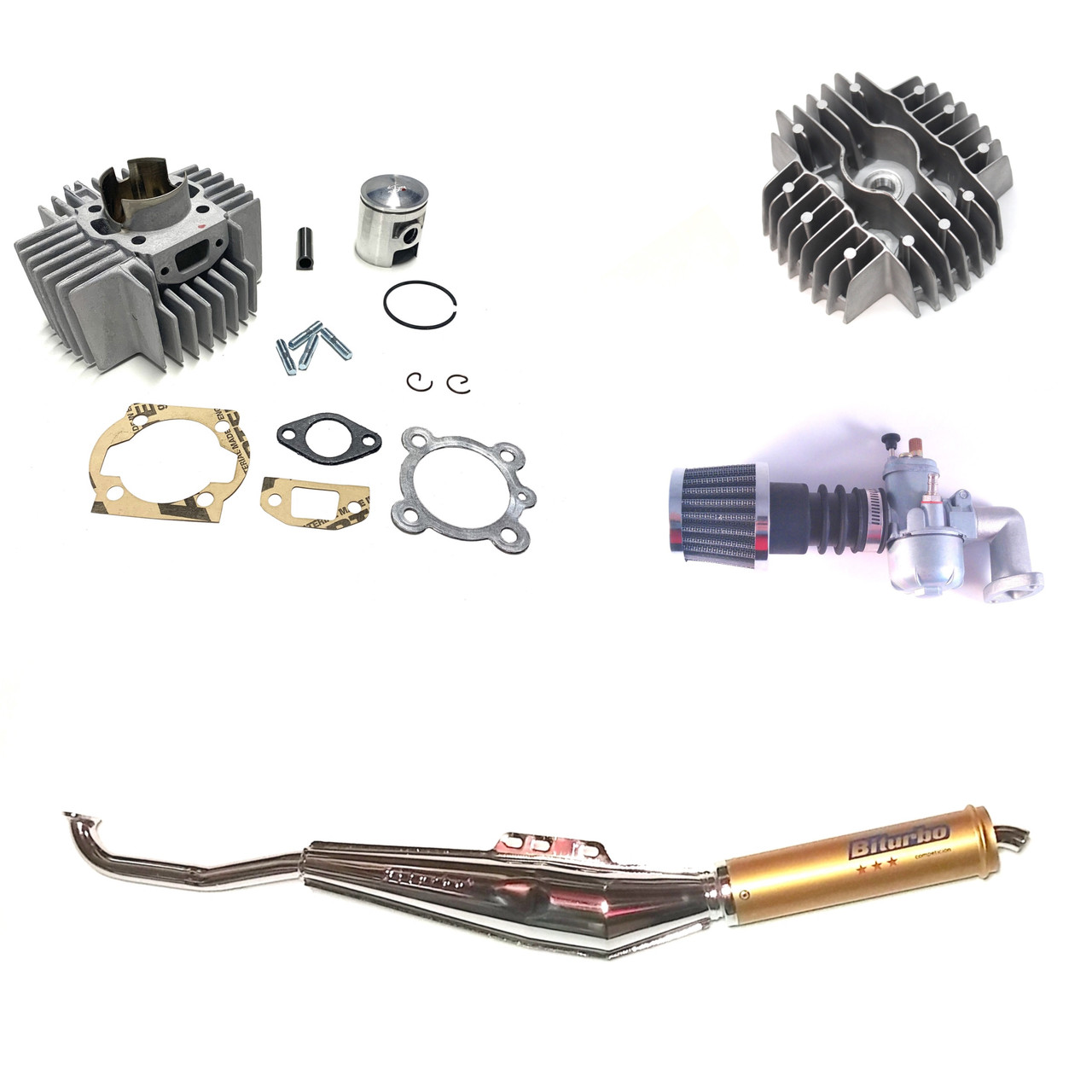 Puch 70cc 45mm Speed Kit w/ Gold Biturbo Exhaust - DENNY CYCLES LLC