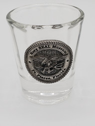Shot glass with Pewter Navy SEAL Museum Trident Emblem