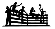 Joanne's silhouette featuring cowboys sitting on the fence. This custom silhouette can be altered in lengths, widths, and custom powder coats. 