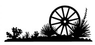 old wagon wheel silhouette with optional powder coat options. Custom silhoutte from Joanne's custom potrack website where you can choose from various widths, lengths and colors. Optional welcome sign available upon request as well as you can turn any and all silhouettes into a coat rack. 