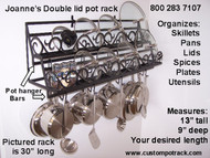 Double tier flat scroll front design with optional bottom rail for 8 double pothooks to hold up to 16 different accessories, utencils, etc