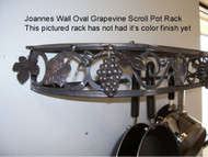 Joanne's custom potrack, panrack, and spice rack with optional accessories. Joanne's potrack with scroll and grapevine front design. Panrack with scroll design and optional accessories. Joanne's potracks, panracks, spice racks, wall spiceracks