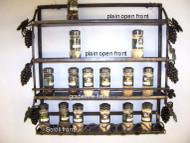 Joanne's custom potrack, panrack, and spice rack with optional accessories. Joanne's potrack with scroll front design. Panrack with scroll design and optional accessories