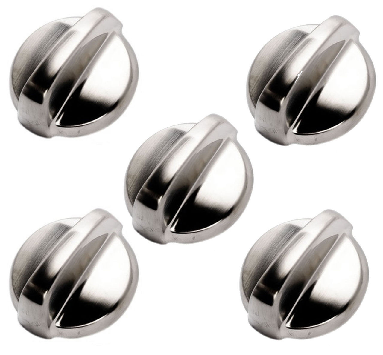 5 x GE WB03T10284 Surface Burner Knob Stainless Steel Finish Fits GE