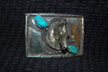 Western Belt Buckle Turquoise Silver Horse Head