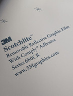 3M™ Scotchlite™ Removable Reflective Graphic Film with Comply™ Adhesive 680CR is a 7mil, retroreflective, flexible engineer-grade film designed to provide 24/7 visibility for branding and promoting safety. This film has an expected performance life of up to 9 years and has a removable, slideable, pressure activated adhesive and air release channels for easier installation. 3M™ MCS™ Warranty is available for this film. Recommended for commercial vehicles, rail & bus graphics, sign graphics and striping. Can be die cut into decals and shapes for specific areas of vehicles or walls. Shines through even when wet and at wide viewing angles.