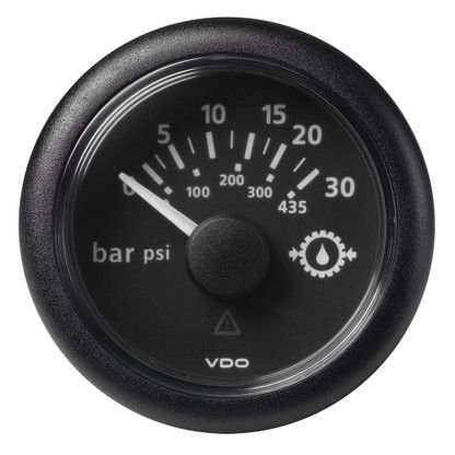 VDO Marine 2-1\/16" (52mm) ViewLine Transmission Oil Pressure 30 Bar\/435 PSI - 8-32V - Black Dial  Round Bezel