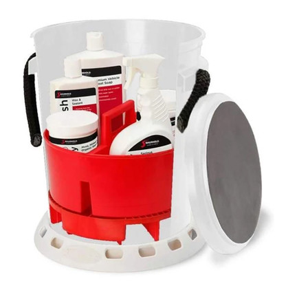 Shurhold 5 Gallon White Bucket Kit - Includes Bucket, Caddy, Grate Seat, Buff Magic, Pro Polish Brite Wash, SMC  Serious Shine