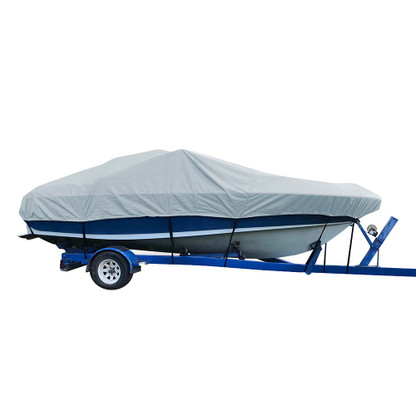 Carver Sun-DURA Styled-to-Fit Boat Cover f\/20.5 V-Hull Low Profile Cuddy Cabin Boats w\/Windshield  Rails - Grey