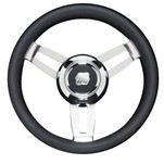 Uflex Morosini 13.8" Steering Wheel - Black Polyurethane w\/Stainless Steel Spokes  Chrome Hub