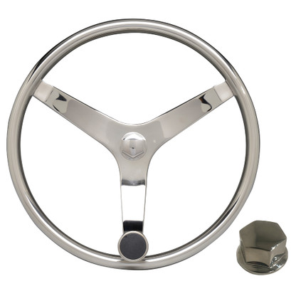 Uflex - V46 - 13.5" Stainless Steel Steering Wheel w\/Speed Knob  Chrome Nut